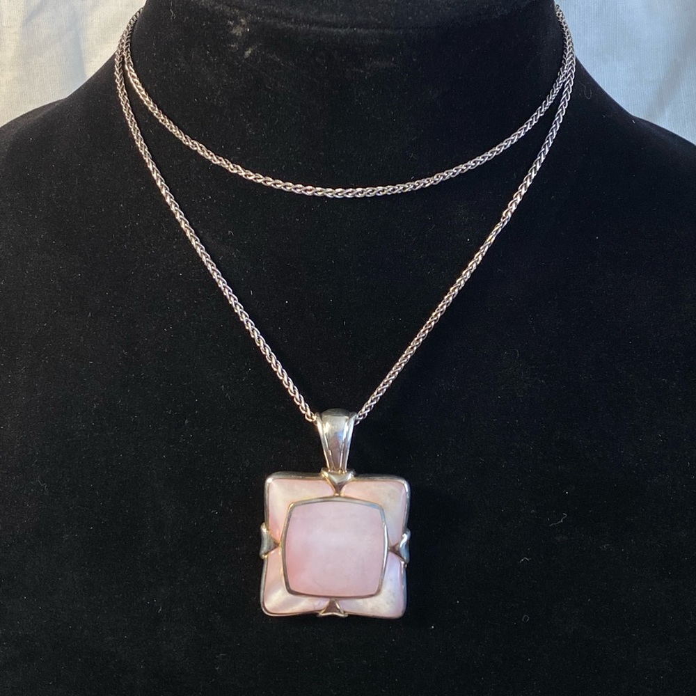 Vintage Square Sterling Pendant Necklace “CFS”